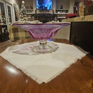 Elegant Pink Glass Pedestal Bowl